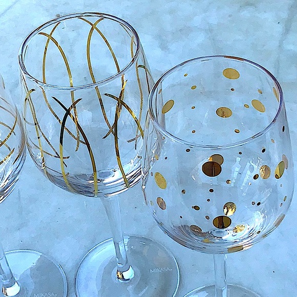 MIKASA CHEERS METALLICS GOLD STEM WINE GLASS 14 FL OZ SET OF 4 - Picture 5 of 10